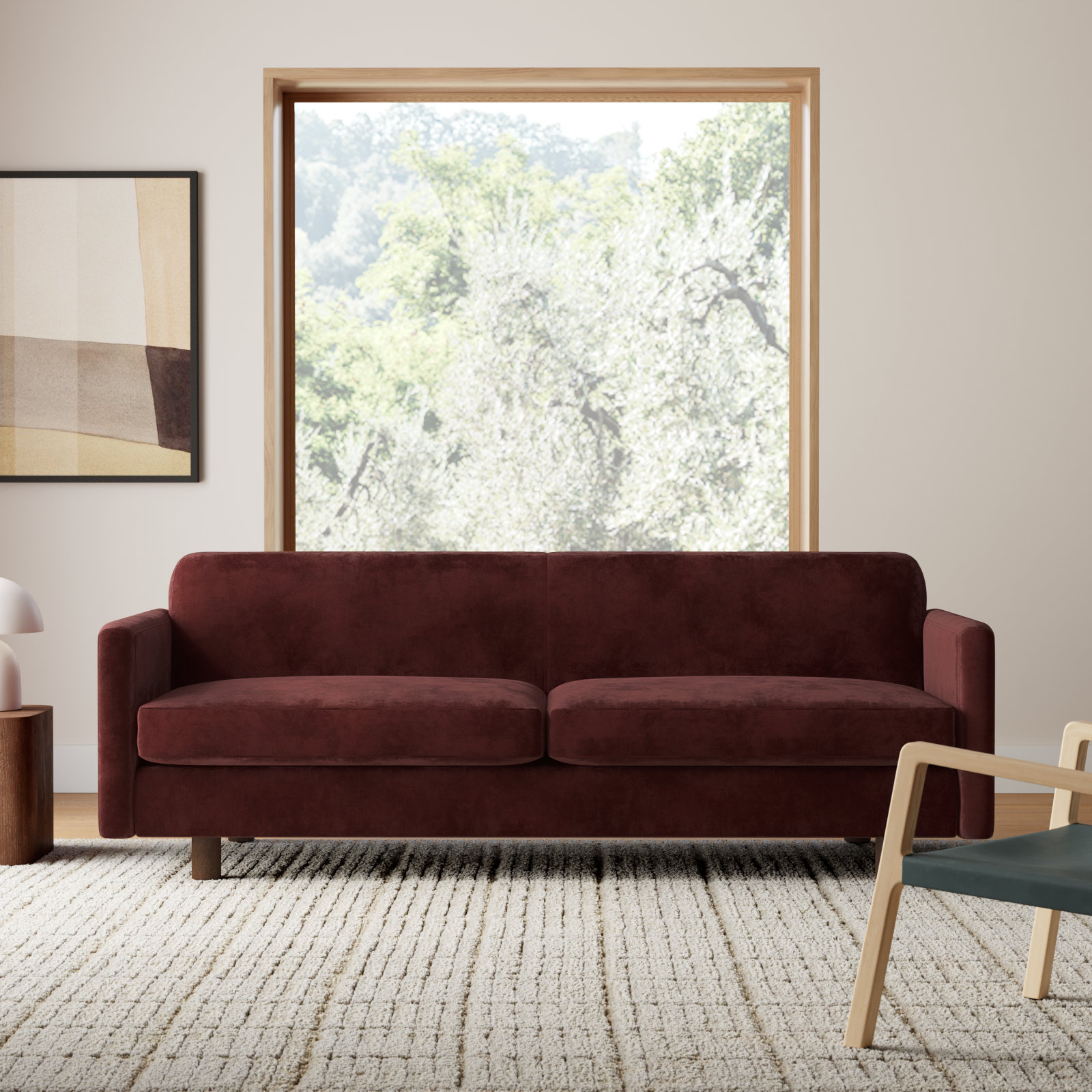 Ewing 86'' Sofa, Walnut, Bella Claret Performance Velvet