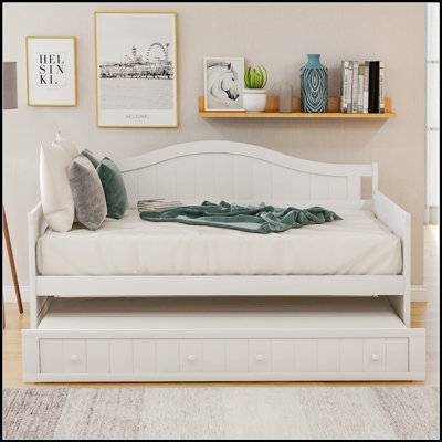 Lit de jour en bois robuste avec lit gigogne, parfait pour un espace de couchage supplémentaire et une décoration polyvalente, idéal pour les chambres à coucher et les salons
