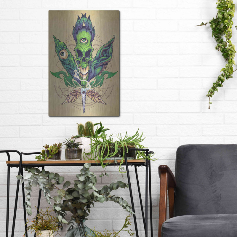 Trinx «Pot Leaf Skull» par Flyland Designs, art mural en métal,, H 16 po x l 12 po