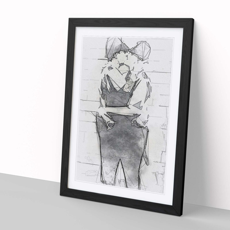 Kissing Policemen in Abstract by Banksy - Picture Frame Graphic Art Print, 50cm H x 35cm W x 2cm D, Black