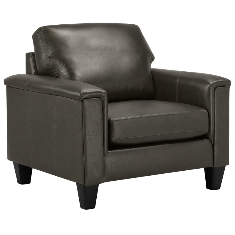 Benson Upholstered Armchair, Charcoal Genuine Leather