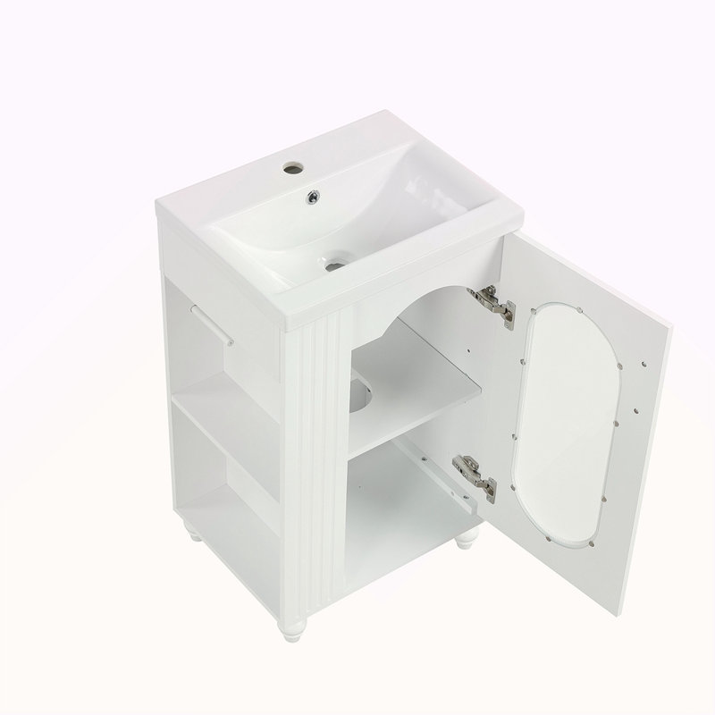 Meuble-lavabo de 20 po avec lavabo, meuble-lavabo avec tablette à deux niveaux, tablette réglable, bois massif et panneau de fibres à densité moyenne