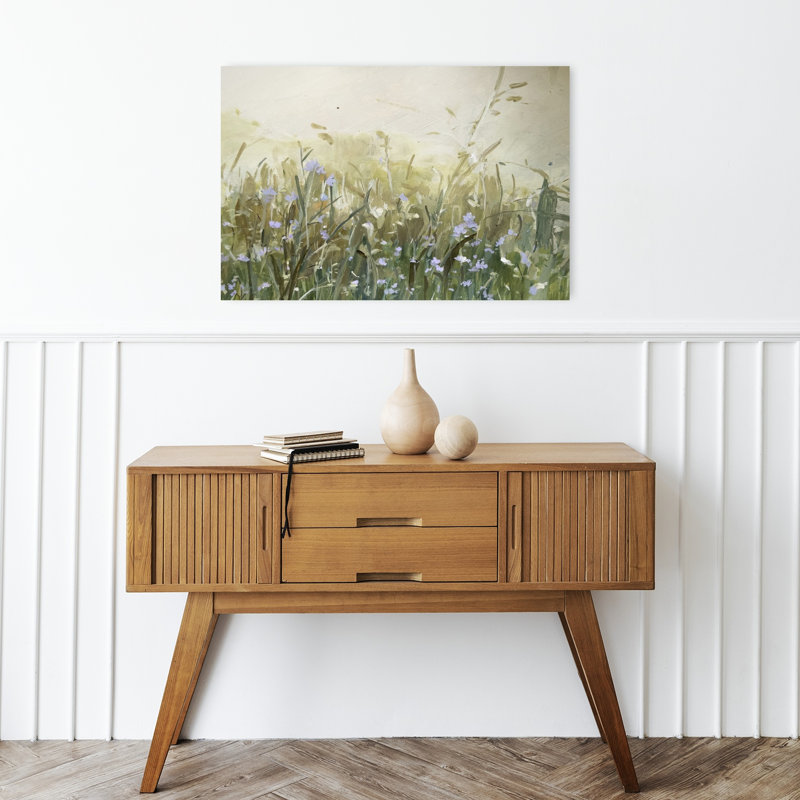 Blue Flowers In Meadow Peaceful Serene Tranquil Landscape Nature Wall Art Print 1 Piece Wrapped Canvas Wall Art
