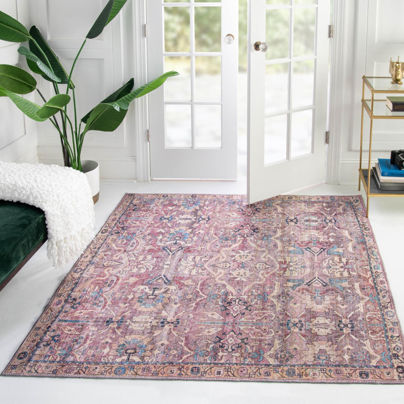Tapis rose tissé à la machine Gwaltney, Carré 7 pi 10 po x 7 pi 10 po