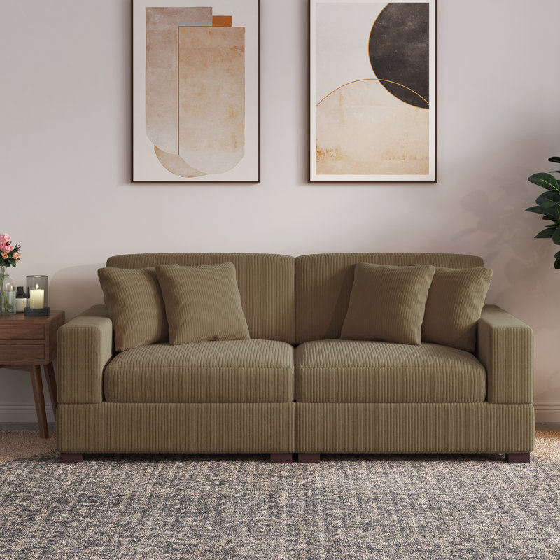 2 - Piece Upholstered Camel Corduroy Modular Sectional Sofa with Pillow Back and Solid Wood Legs, Camel