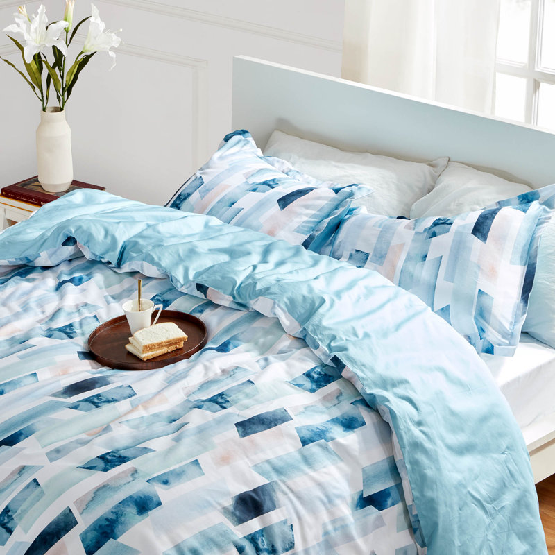 Twill Floral Duvet Cover, Geometry Ink, Twin Duvet Cover + 1 Standard Sham