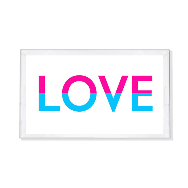 Plateau décoratif rectangulaire Love Love, Fuchsia / turquoise