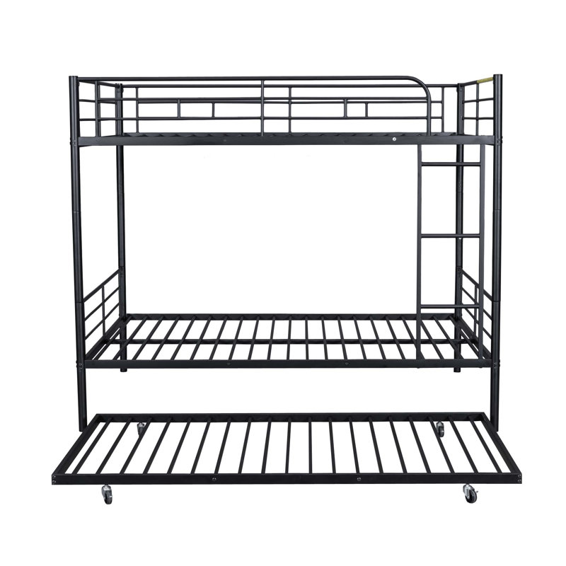 Alaila Kids Bunk Bed with Trundle, Full over Full, Black