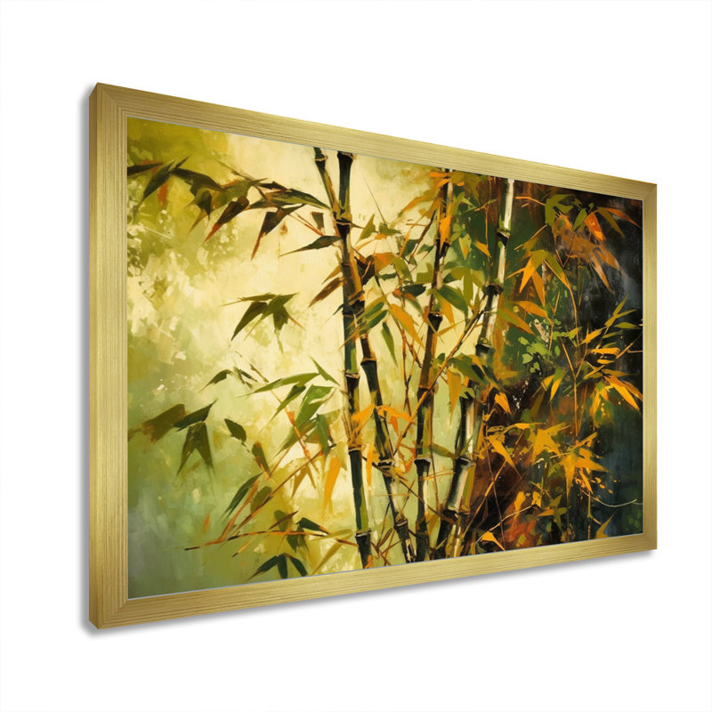 «Roarie Green Floral Bamboo Oasis II», reproduction sur toile, H 12 po x l 20 po x P 1 po, Encadrement doré