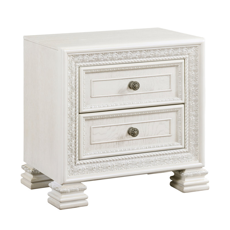 Table de chevet classique avec 2 tiroirs, meubles de chambre à coucher en bois