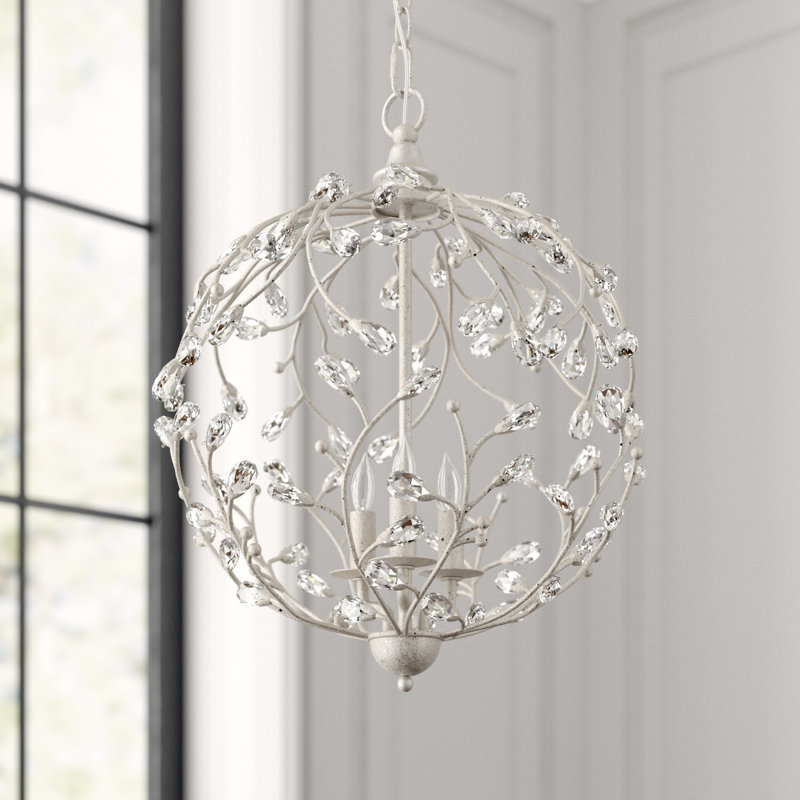 Crystal Bud 3 - Light Chandelier, Silver Granello