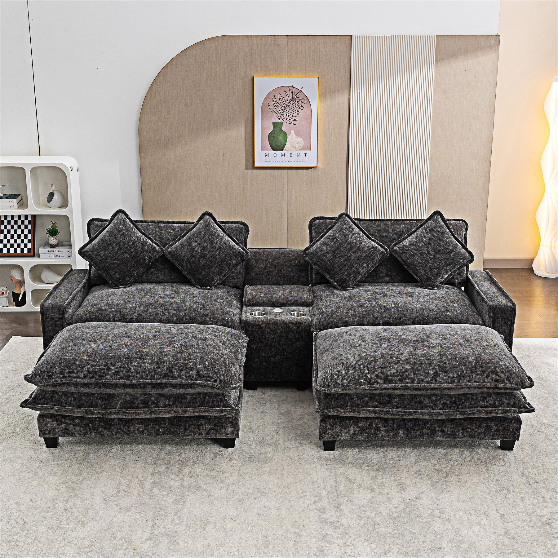 Ebern Designs Upholstered Sectional Sofa With Two Removable Ottoman ...