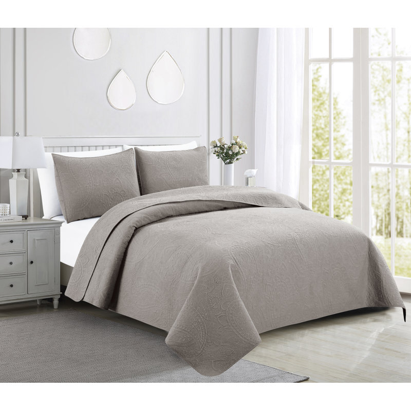 Bristin Cotton Twill Paisley Quilt, Full/Queen, Gray