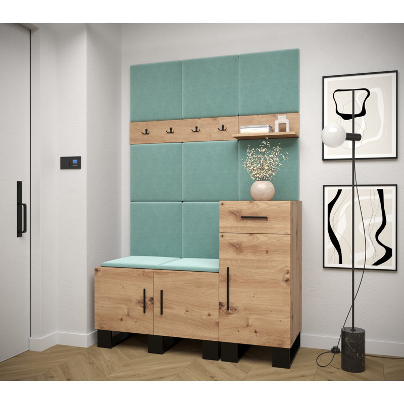 Adrianne Hallway Set with Storage Bench and Shoe Storage, Brown/Mint