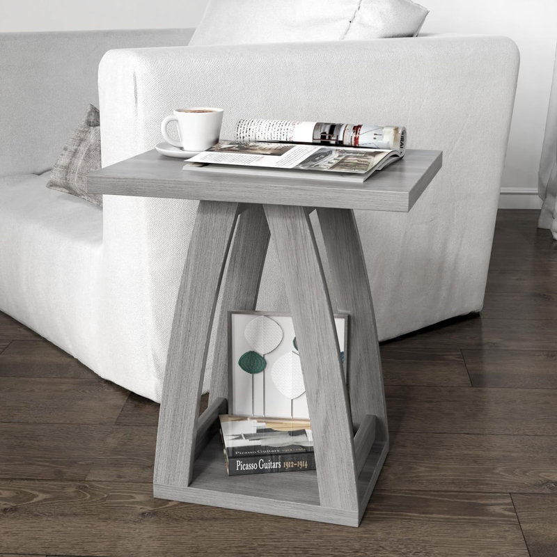 Gray Engineered Wood Square End Table Set with Shelf