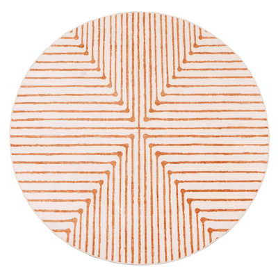 Claros - Indoor, Machine Washable Area Rug - 5'3" Round Orange Beige Home Carpet