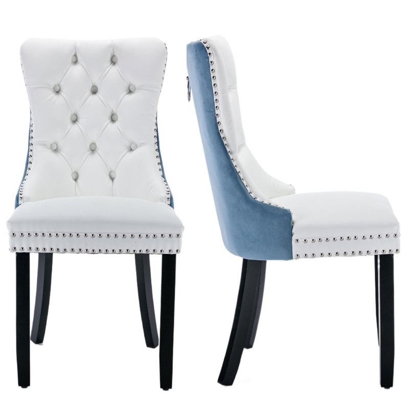 Deana 20'' H Tufted Upholstered Side Chair, White/Blue