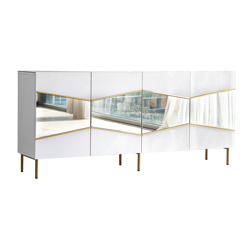 Console à miroir 70,9 po,  Blanc / or