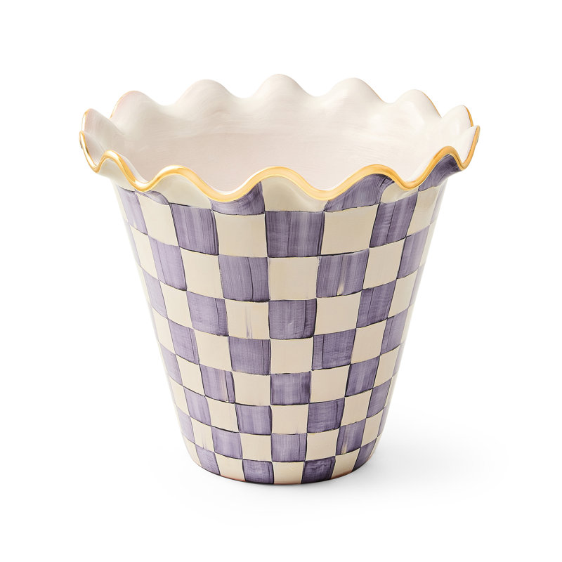 Plum Check Ceramic Garden Pot, 16.5" H x 18" W x 18" D