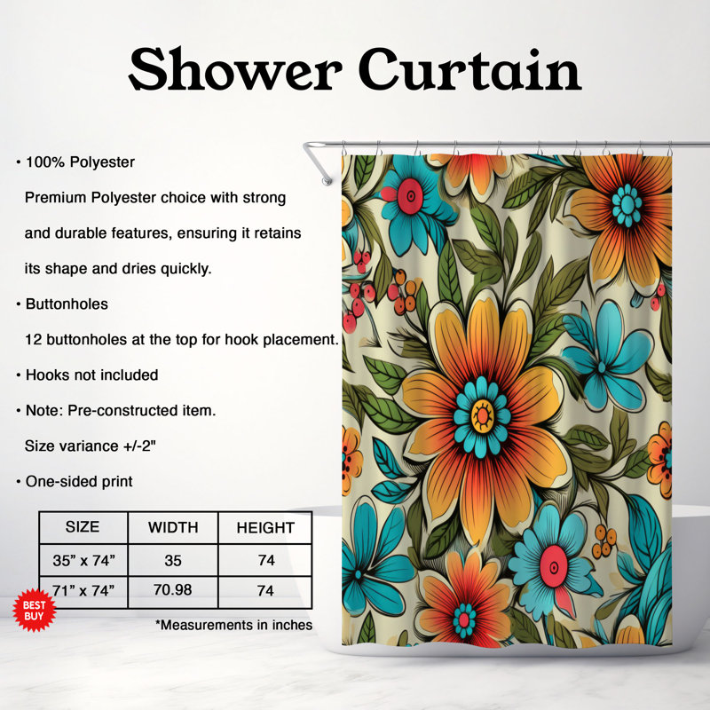 Boho Blooming - Premium Shower Curtain, 74"H x 71"W