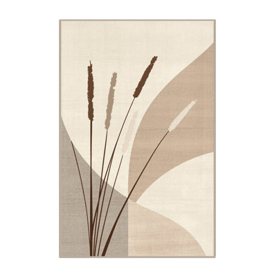 Machine Washable Orlandra Reed Grass Minimalist Solid Color Rug in Beige – Beige Binding