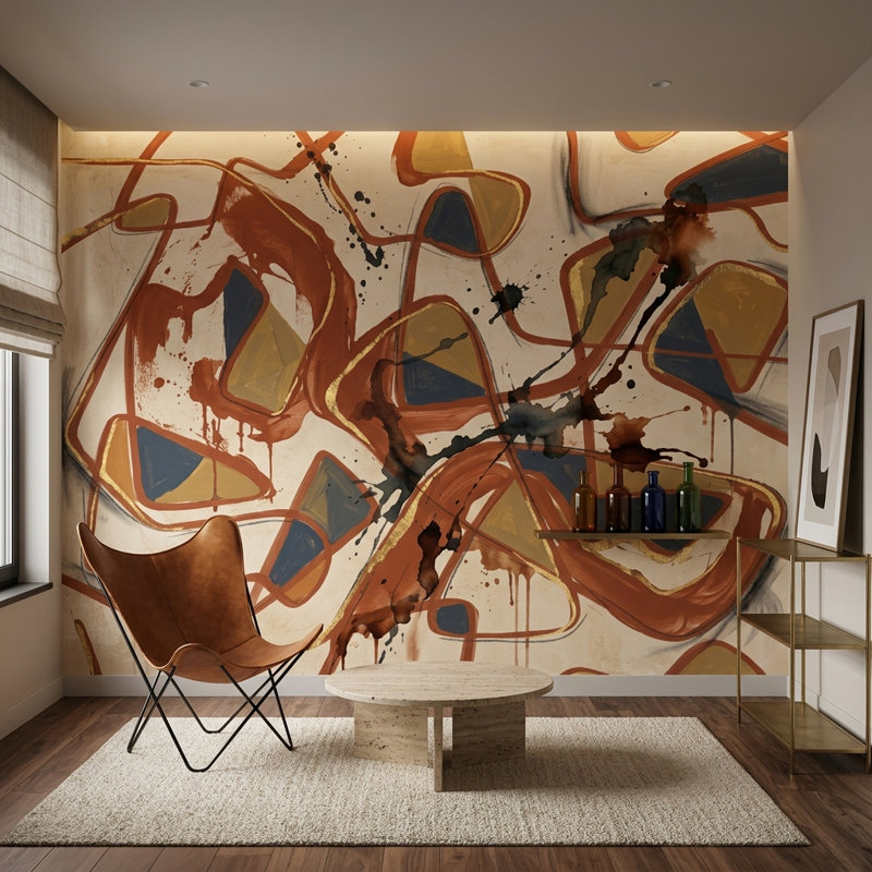 Papier peint moderne Mid Century, Peler et coller, 200 po x 120 po