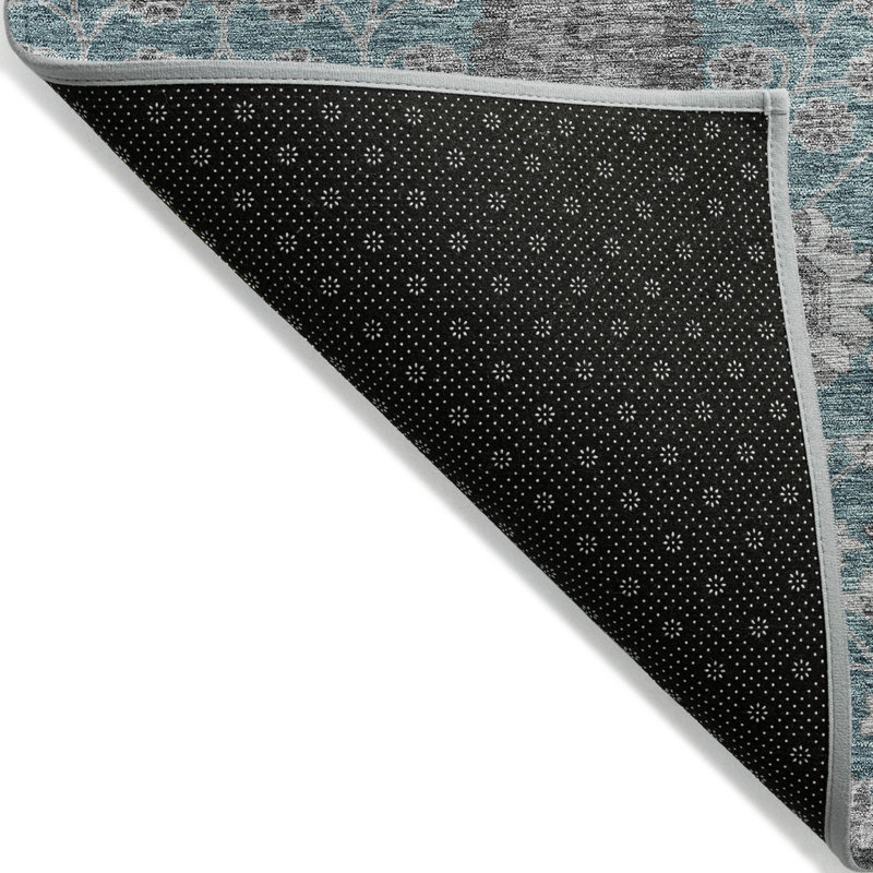 Tapis extérieur lavable floral bleu sarcelle et gris anthracite 10 pi x 14 pi