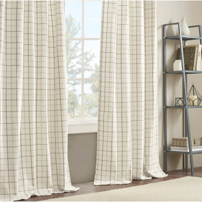 1 PC 50x108" Plaid Rod Pocket and Back Tab Curtain Panel with Fleece Lining Natural
