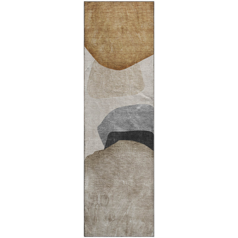 Premium Machine Washable Cerrito Amf547 Brown Rug, Runner 2'3" x 7'6"