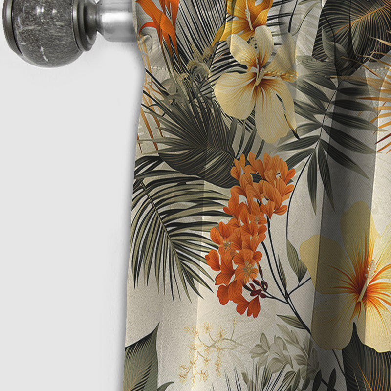 Motif tropical à géométrie naturelle - Rideau floral - Rideau occultant floral - 1 panneau, L 52 po x L 63 po