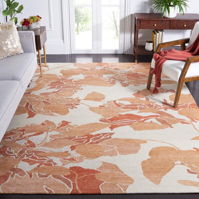 Tapis floral en viscose / laine / coton noué à la main Gyle, Rectangle 8 pi x 10 pi