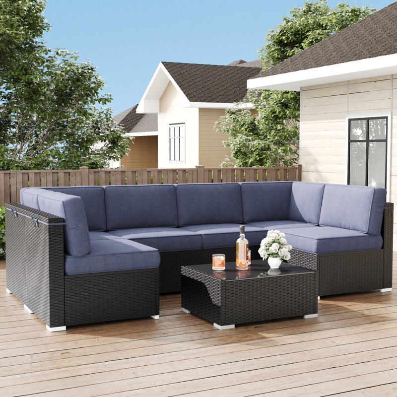  Outdoor Furniture Replacement Cushions for 6 Seat Patio Rattan Wicker Sectional Conversation Sofa Set, 14-Piece Cushions Set