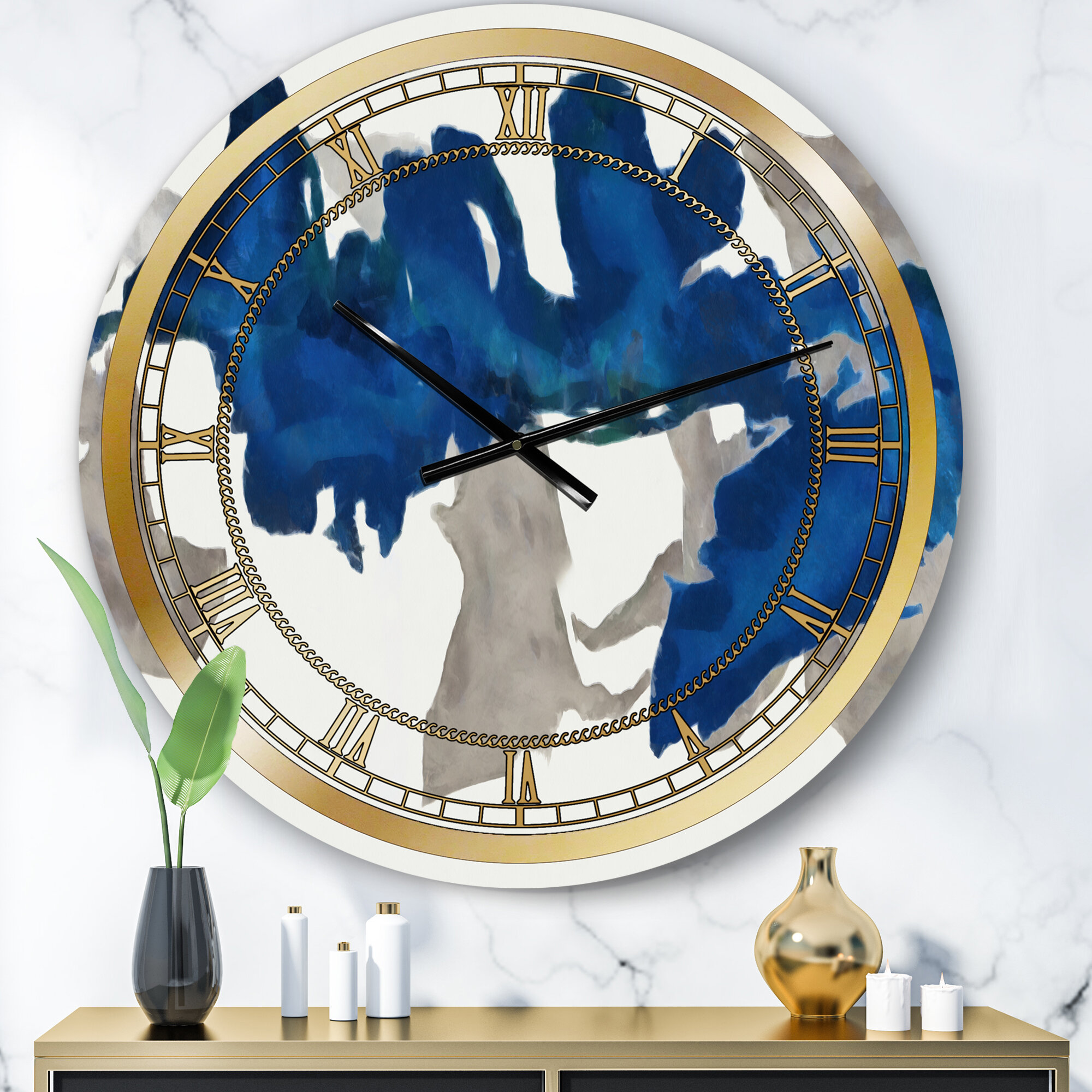 East Urban Home Gouache Sapphire on Gray VI - Modern wall clock ...