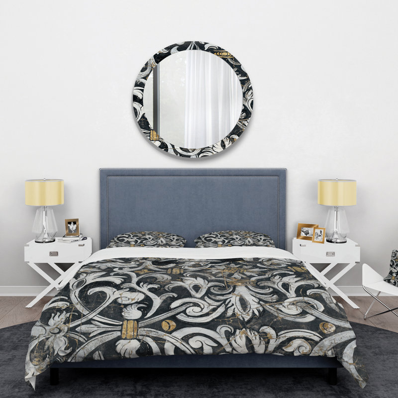 Ensemble de housse de couette or métallique et floral - Polyester microfibre
