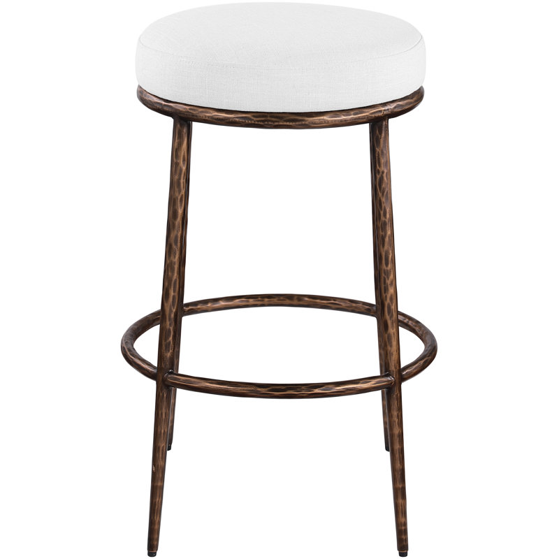 Tabouret de bar rembourré Ferro, Bronze, Tissu blanc performance