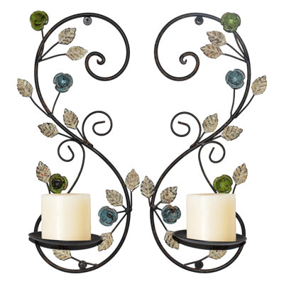 Ensemble de 2 appliques murales, porte-bougie en métal multicolore à fixation murale antique pour salon, salle à manger