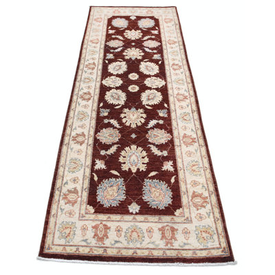 2.7x8 ft Hand Knotted Red, Beige Runner Rug for Kitchen and Corridor, Wool Hallway Rug, Stair Rug