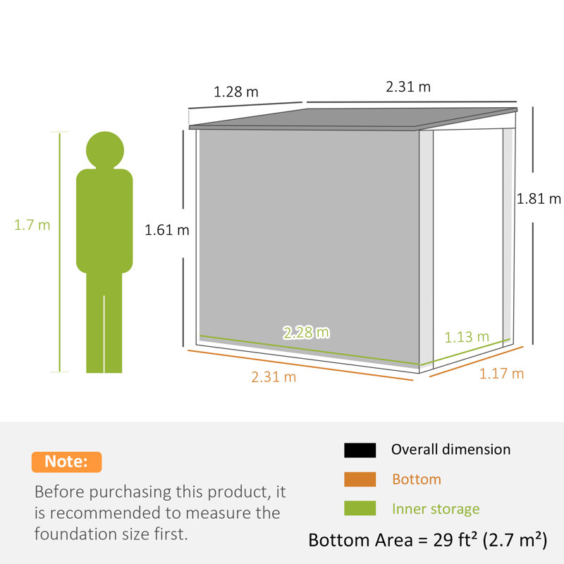Outsunny 7.6 x 4ft Outdoor Garden Storage Shed, Window, Metal, Dark Grey