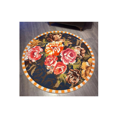 Flower Pattern Multicolored Decorative Non-Slip Base Washable Carpet