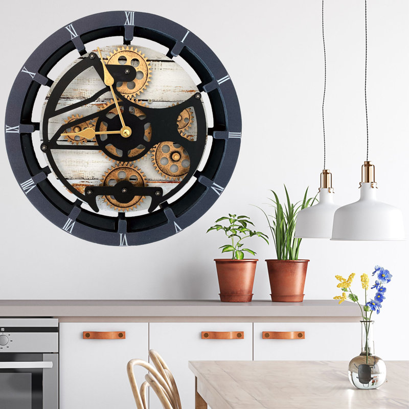 Mantel Clock 16" Round for Living Room decor with Real Moving Gears transformable into a Wall Clock (detachable base) Canada Collection