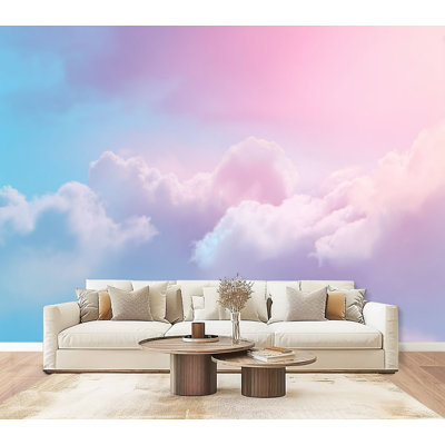 Papier peint auto-adhésif adhésif mural nuage de soleil couleur pastel H 69 "x l 96" amovible pour chambre à coucher, bureau à domicile