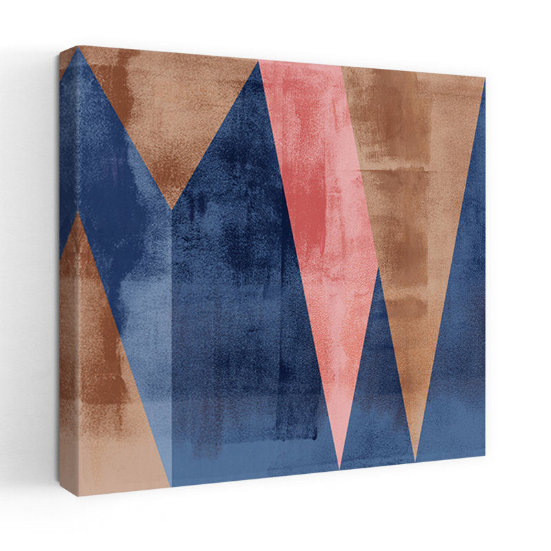 Art mural contemporain abstrait rétro formes géométriques corail brun marine, H 48 po x l 48 po