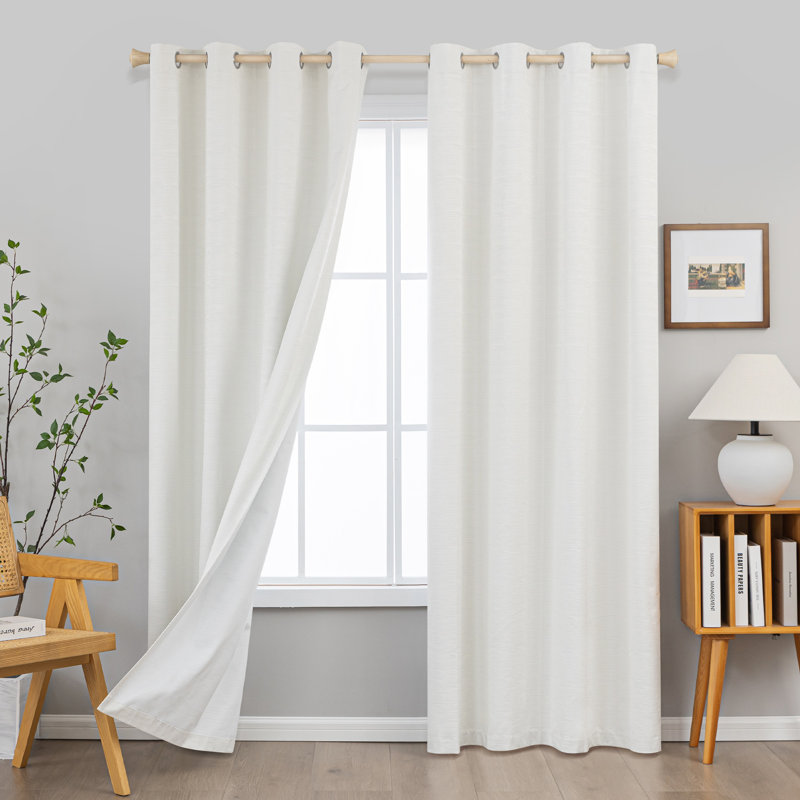 Paire de rideaux 100% occultant et isolant en mélange de coton Clesta, Blanc, L 52 po x L 108 po