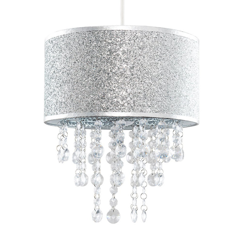 33 cm H Drum Cotton Blend Pendant Shade ( Slip-On ) in Silver