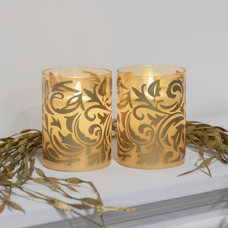 Gold Jacquard Battery Operated Glass LED Candles