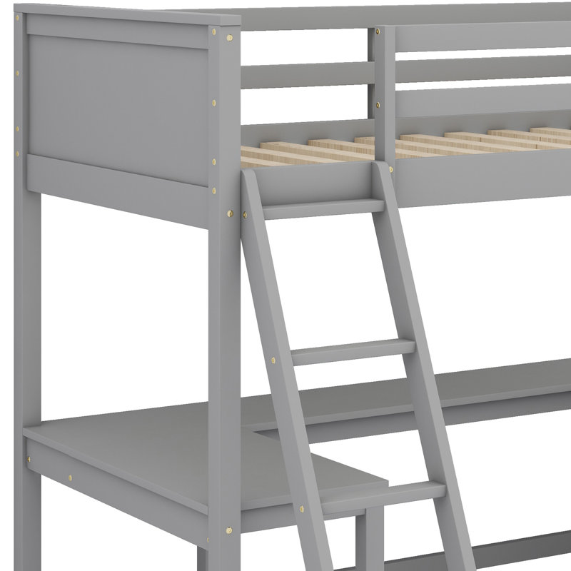 Lit mezzanine peu encombrant avec bureau et tablettes intégrés, Gris