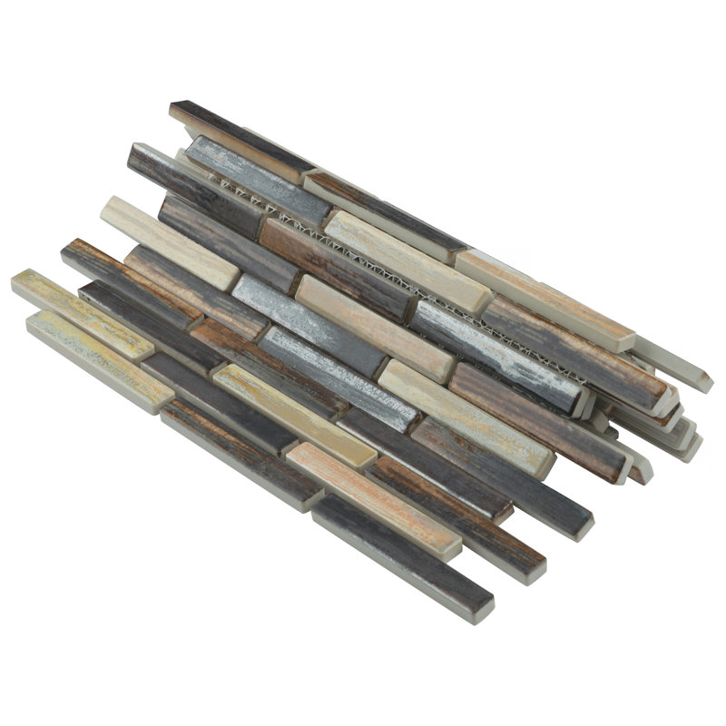 Rustica Brick Highlands 10-3/4" x 12-3/4" Porcelain Mosaic Tile, Brown/Black/Tan