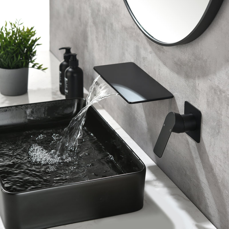 Robinet de baignoire cascade avec poignée simple, robinet de baignoire mural, Noir mat