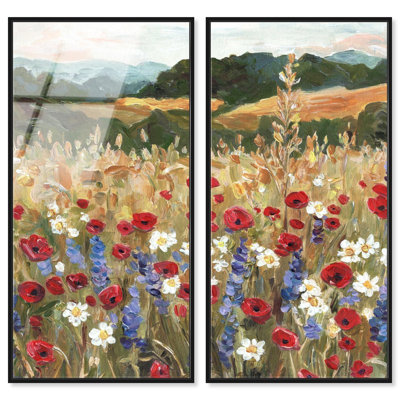 «Joyful Bloom - Ira Colmeva Shropshire», grande reproduction encadrée en verre 2 pièces par Art Remedy, cadre noir, 23 x 46