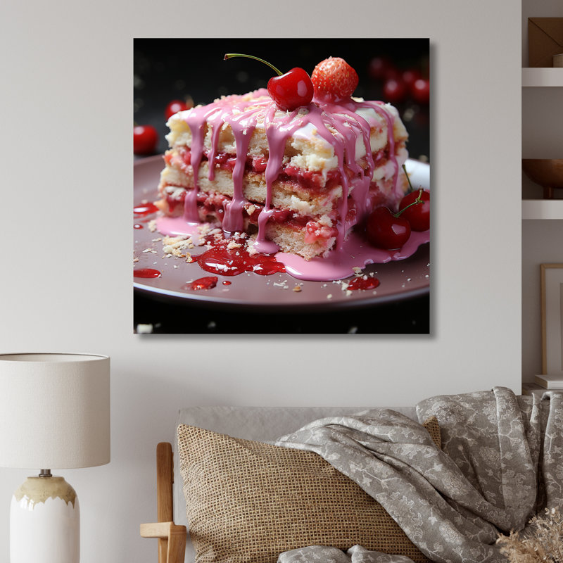 Rose cerise, dessert, chaos - Desserts, art mural en métal, H 16 po x l 16 po x P 1 po